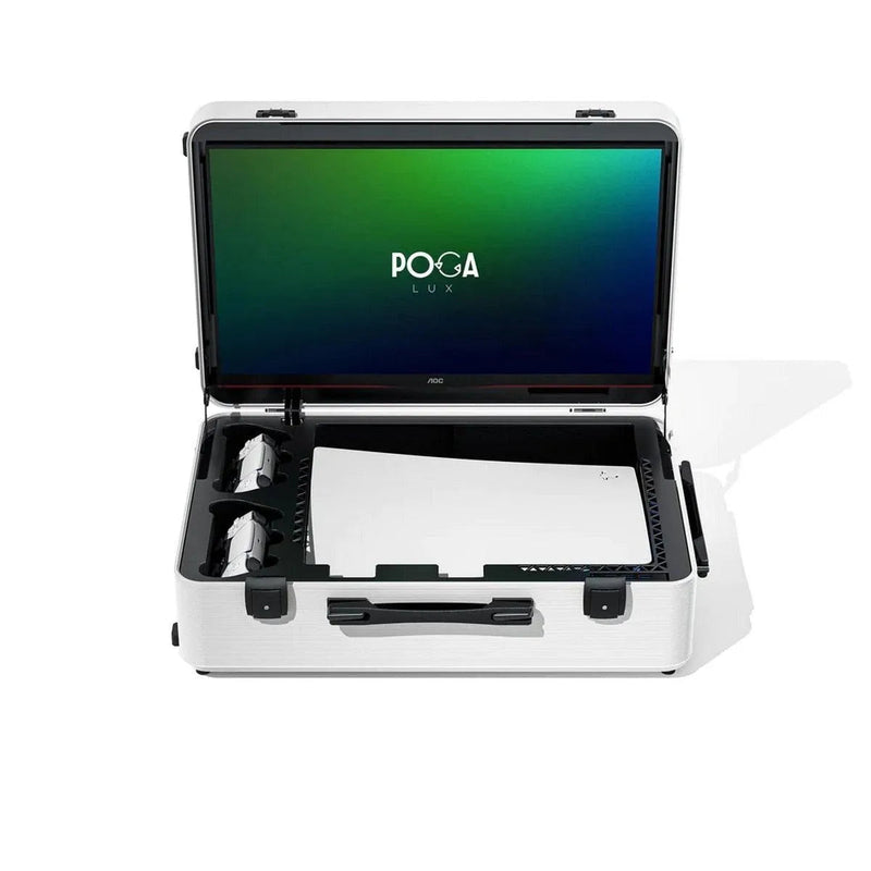 POGA Lux White - Maletín Portátil para PS5 con Monitor AOC de 24'' y Carrito